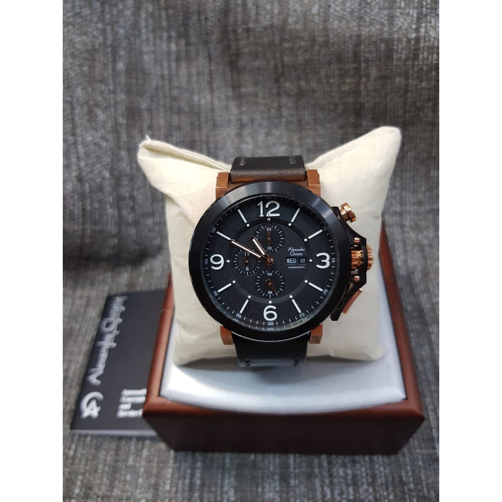 Jam Tangan Alexandre Christie Pria Cowok Original AC 6281 AC6281 Black Rosegold Brown Strap