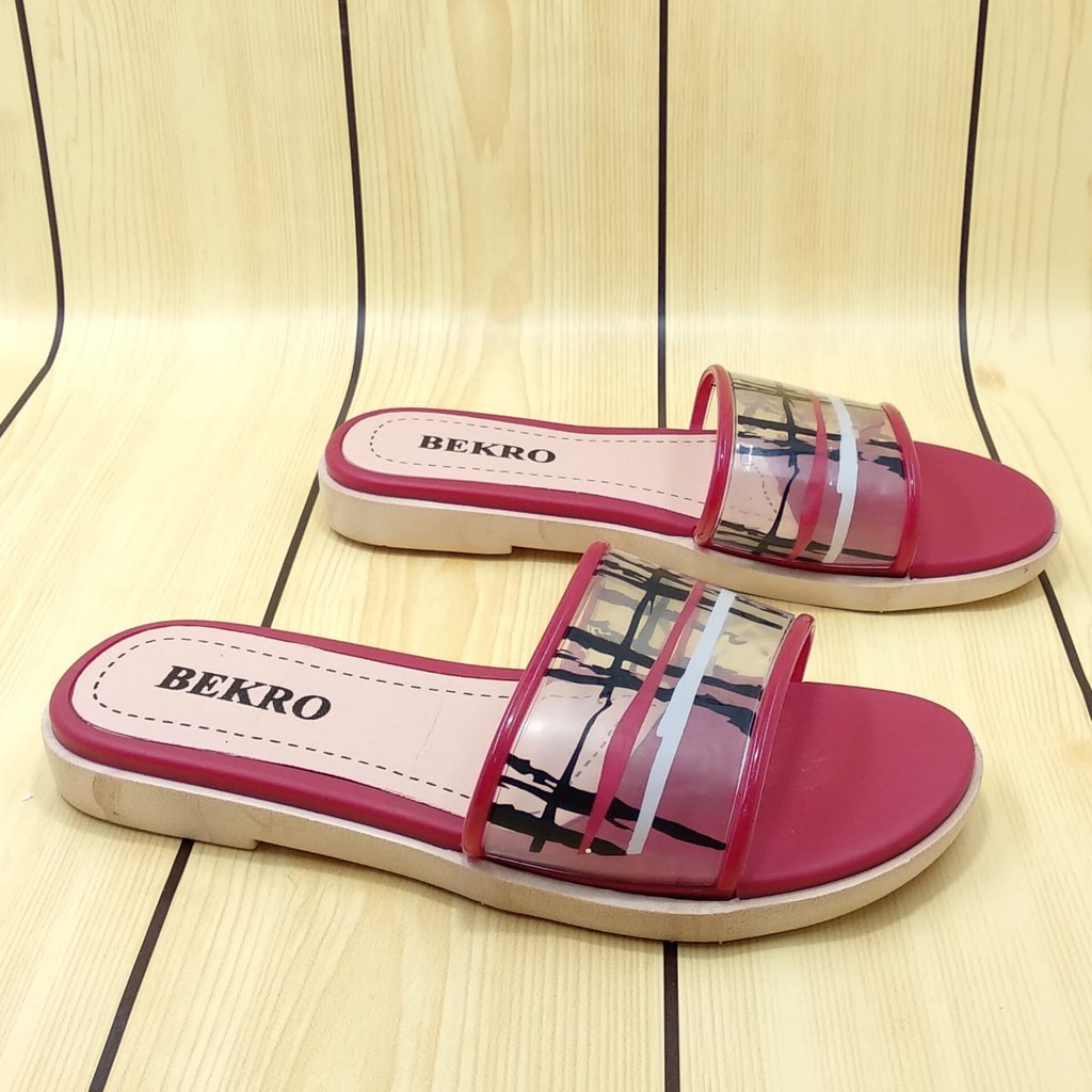 Sandal Wanita Slop MERAH Kotak Size 36 - 40  - Sendal Slop Wanita Alas Karet BEKRO - Sendal Perempuan SALE