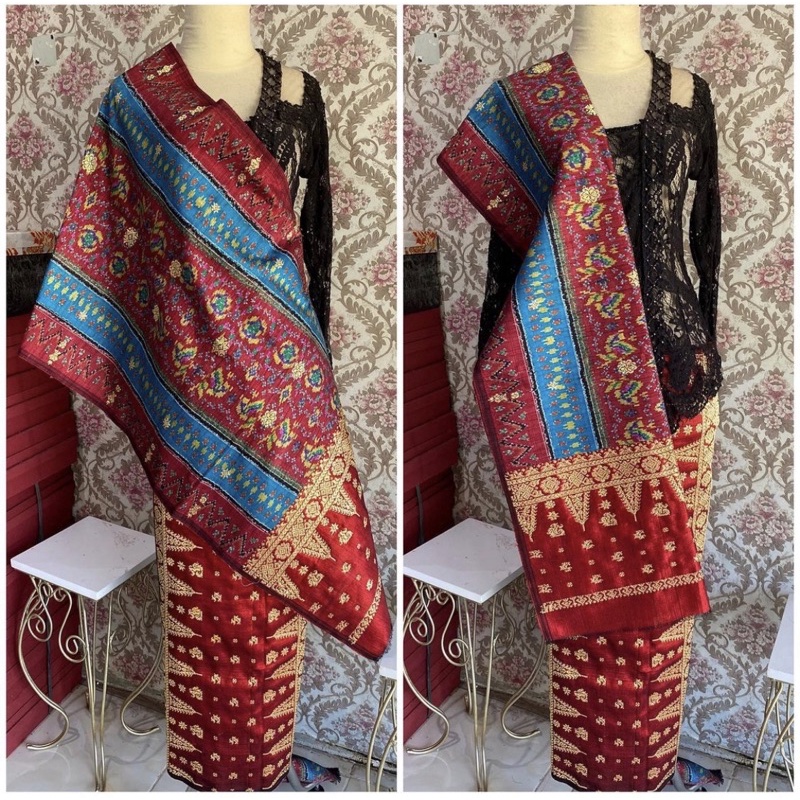 Songket Limar Antik Sutra Alam Asli Benang MAROON/ HITAM/ TOSCA