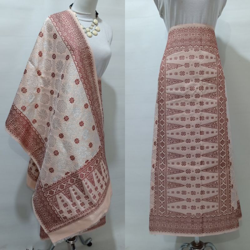 Songket Palembang Asli Warna Nude Caramel Peach kristal Silver dan kristal Tembaga