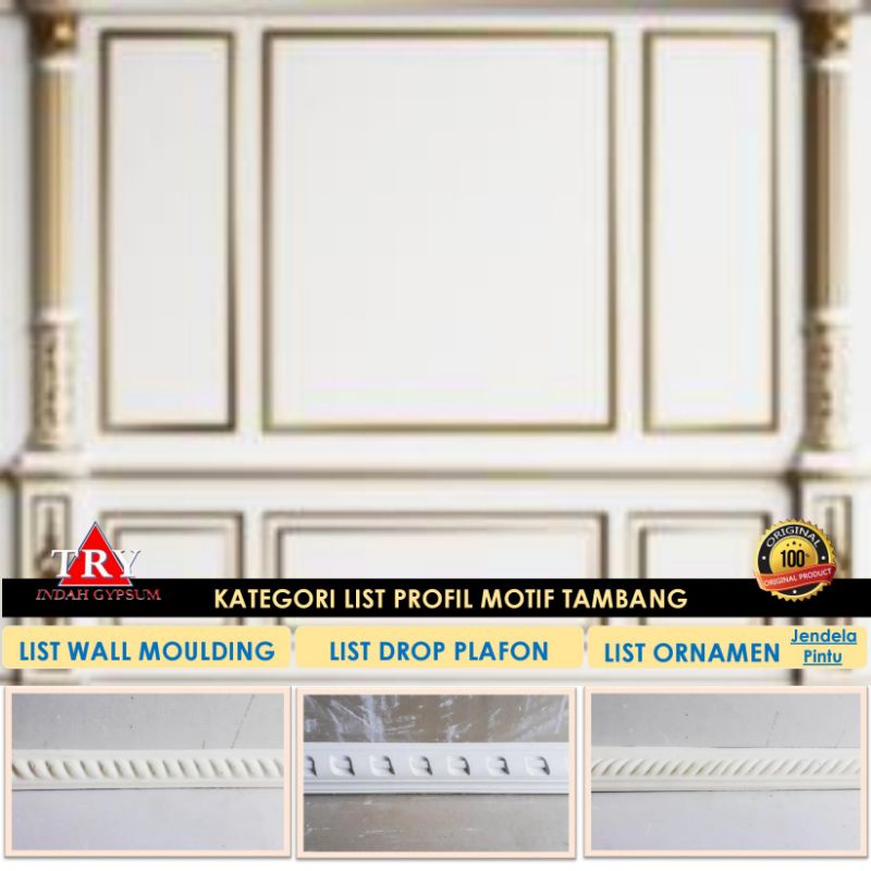 List Gypsum Tempel ( WALL MOULDING / DROP PLAFON / ORNAMEN ) Motif TAMBANG - Original TRYINDAH