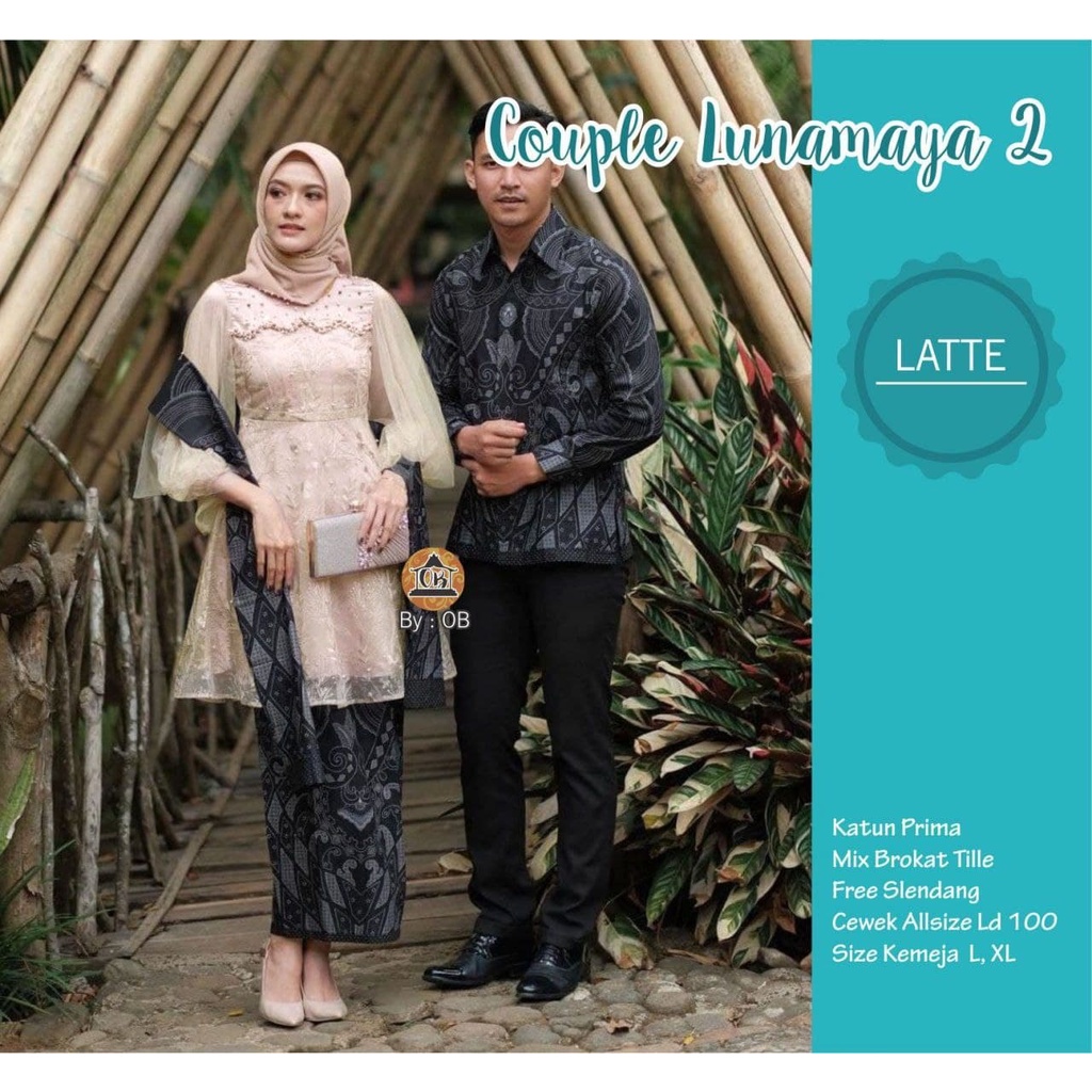 [PROMO 8.8] AUFFAMART - Batik Couple Aisyah Payet Lengan Panjang  Couple Batik Brukat Modern