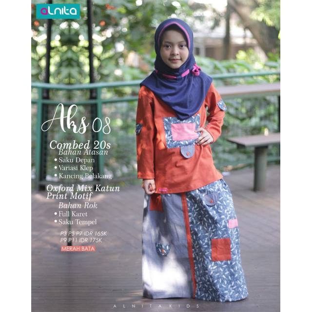 AKS 08 Merah Bata Setelan Rok Anak Alnita