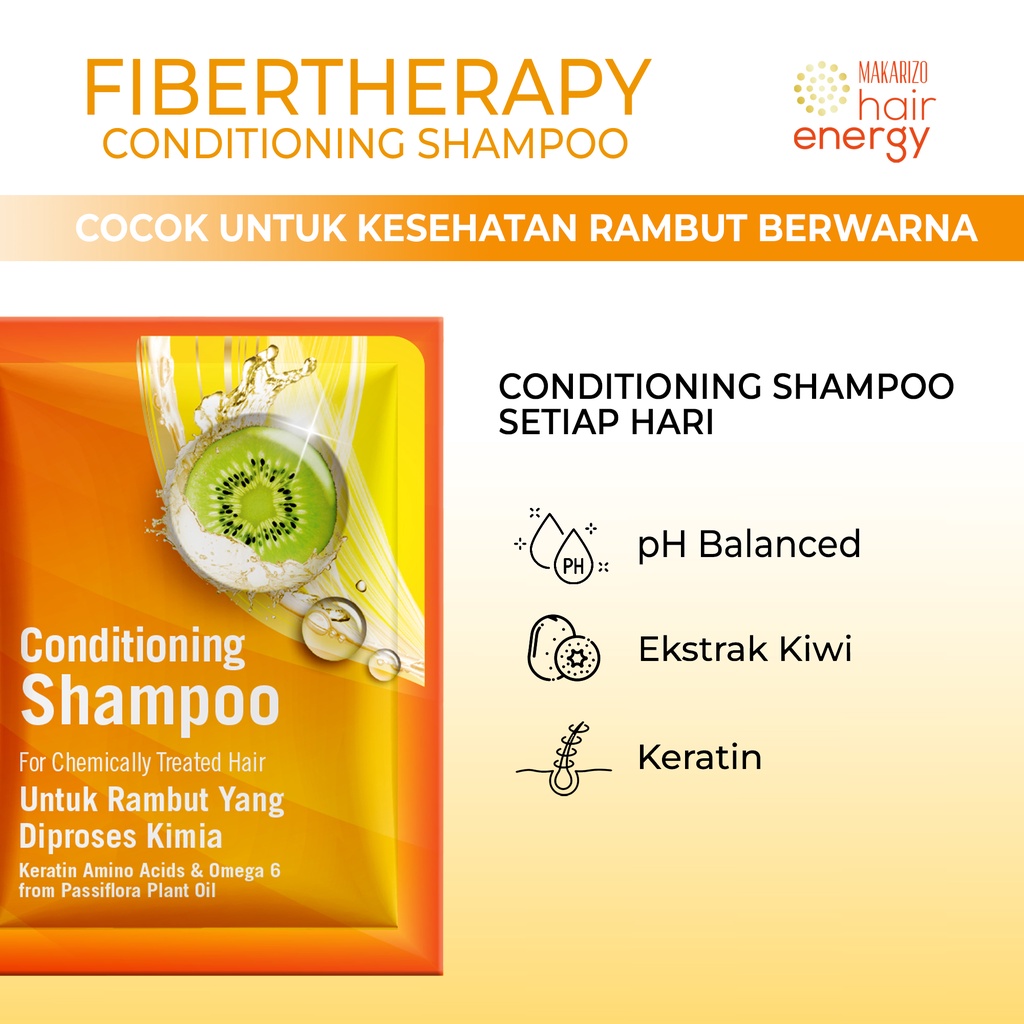 Makarizo Hair Energy Fibertherapy  Conditioning Shampoo Kiwi 10 mLx12 / Shampo Kondisioner-4