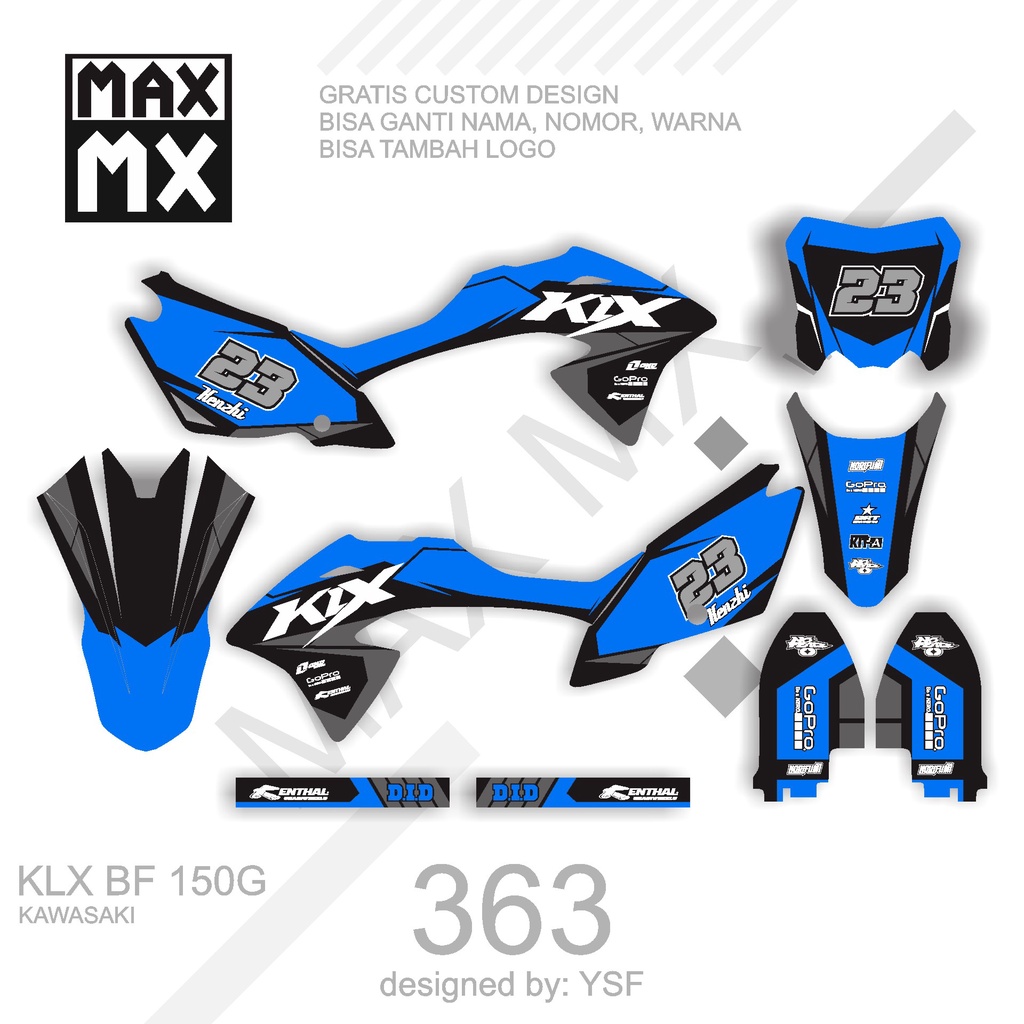 DECAL STIKER MOTOR KLX BF 150 G MOTIF  RACING SIMPLE PUTIH HIJAU