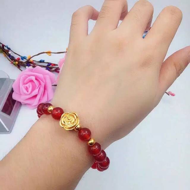 [Bayar di Tempat] GELANG BATU GIOK ASLI NATURAL KOMBINASI MAWAR
