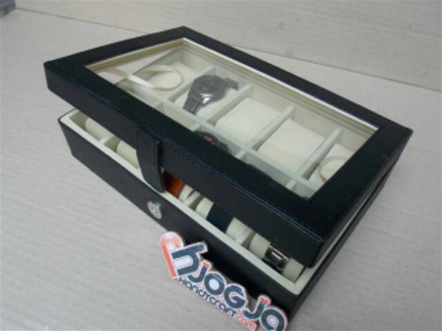 Black Cream Large Size Watch Box Organizer For 10 Sport Watches