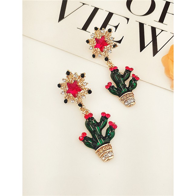 LRC Anting Tusuk Fashion Green Cactus Earrings F61262