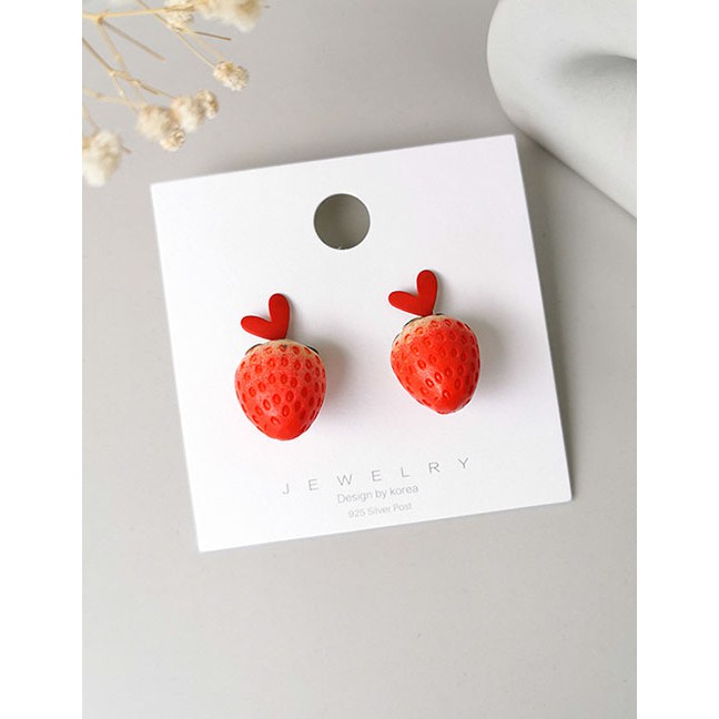 LRC Anting Tusuk Fashion Red Little Strawberry Color Love Earrings D98386