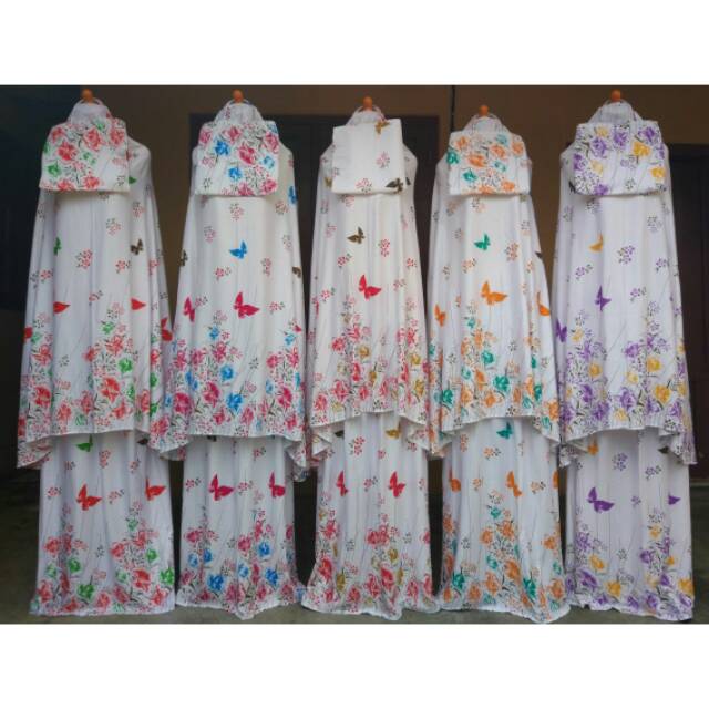 Mukena Bali Putih Bunga Kupu Kupu