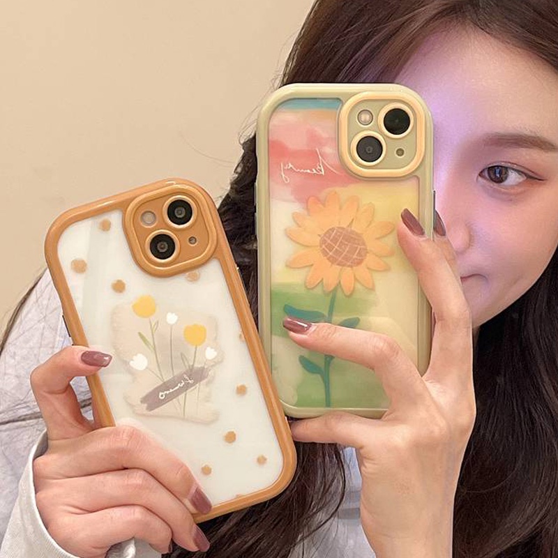 Soft Case Pelindung Kamera Motif Bunga Matahari Untuk IPhone Xr Xs Max Ip 11 12 13 Pro Max