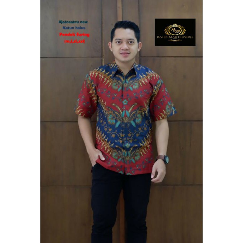 Batik Lengan Pendek Warna Merah Kemeja Batik Warna Merah Lengan Pendek AJOTOSATRU PENDEK