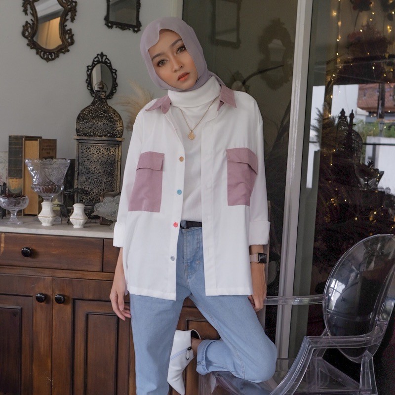 (LAST STOK) ORSA BLOCK COLOR PATTERN SHIRT | KEMEJA WANITA | PATTERN SHIRT-2Color-Lilac