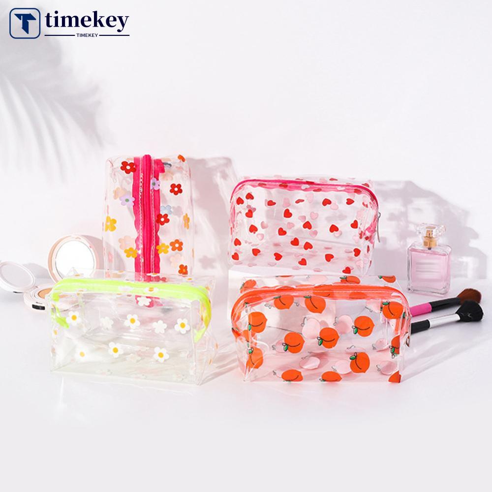 Timekey Tempat Pensil / Kosmetik / Makeup Bahan PVC Transparan Anti Air Kapasitas Besar Untuk Travel H1R7