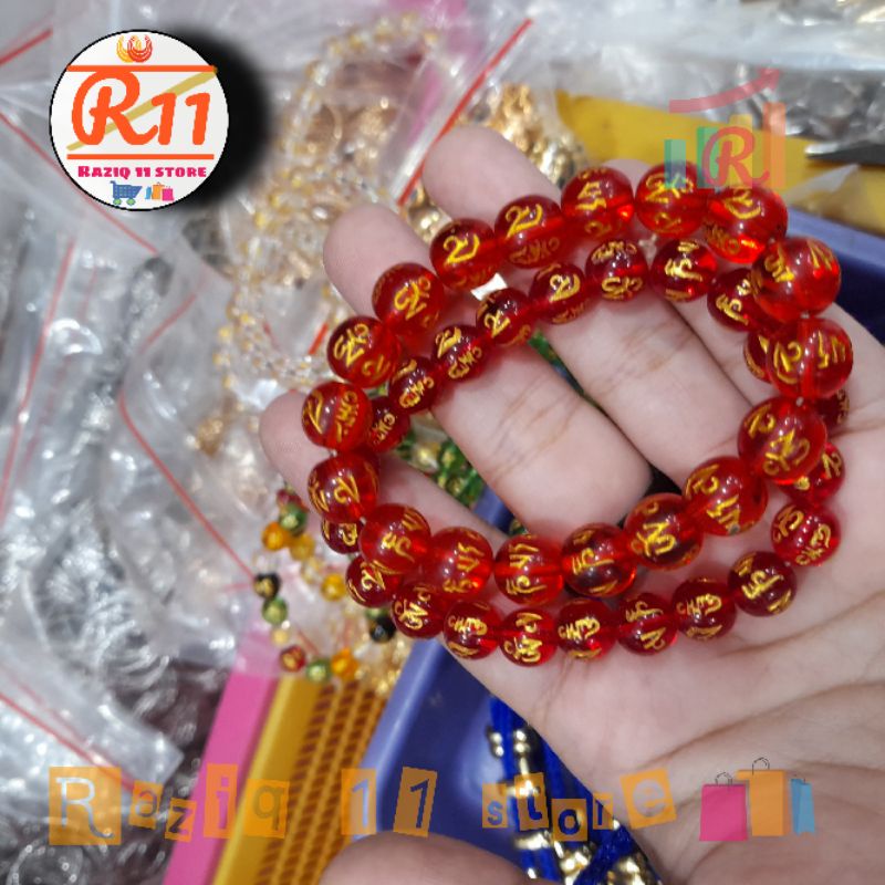 Gelang Batu Giok Mantra Budha Asli Warna Merah