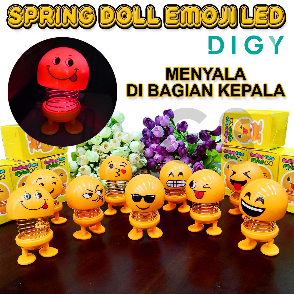 termurah mainan Spring Doll Mobil Boneka Emoticon Bebek Led dan Non Led