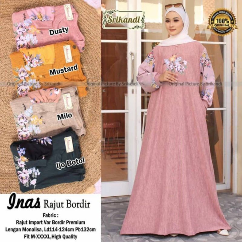gamis dress inas rajut bordir maxy