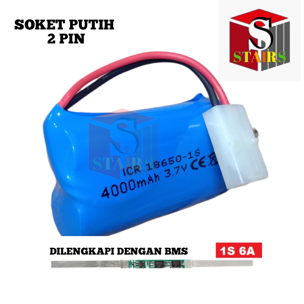 Baterai RC / Remot Control &amp; Elektronik Lainnya 2X 18650-1S 4000mAh 3.7V Protektor BMS 6A Soket Putih 2 Pin RC