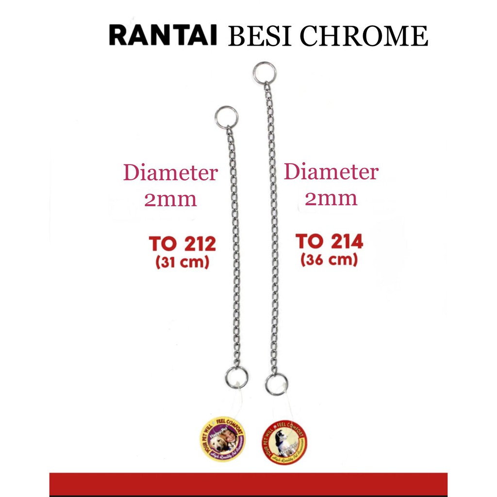 Rantai Leher Anjing Besi Chrome Long Link Choke Chain Diameter 2mm