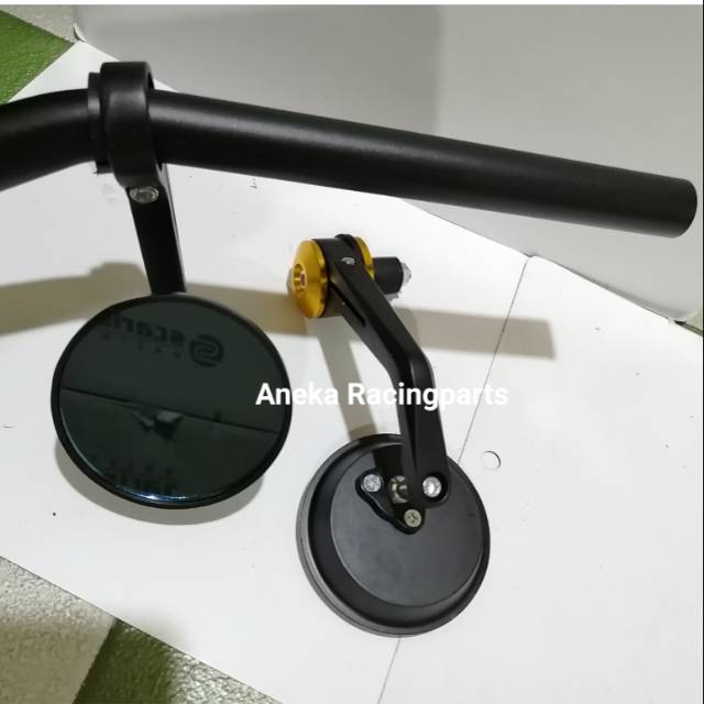 Spion jalu bulat kaca biru model bisa pasang diklem ke stang universal / spion jalu supermoto cnc