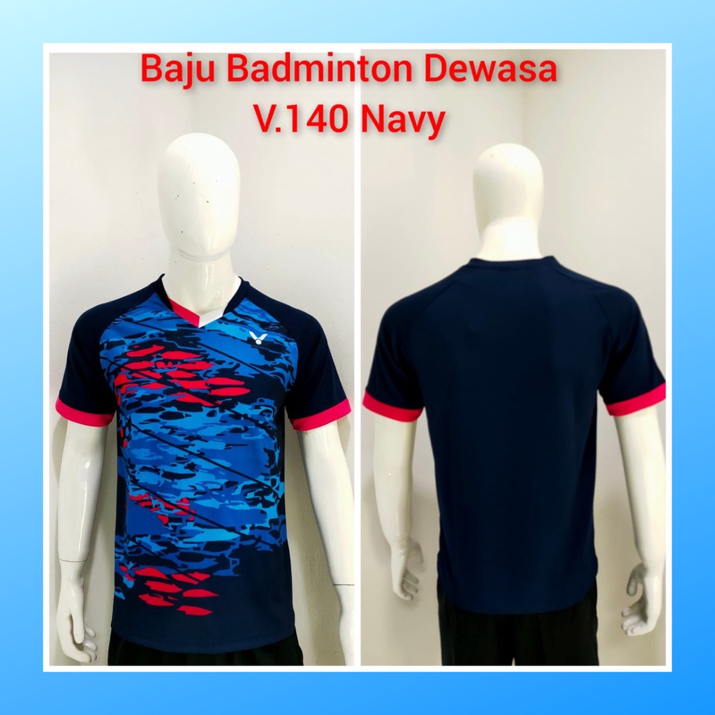 Kaos bulutangkis pria baju badminton atasan olahraga jersy wanita dewasa t-shirt outfit seragam kostum jersey casual suit pakaian jarsey oblong apparel sports jersi sudirman thomas uber cup bulu tangkis V140 navy polos