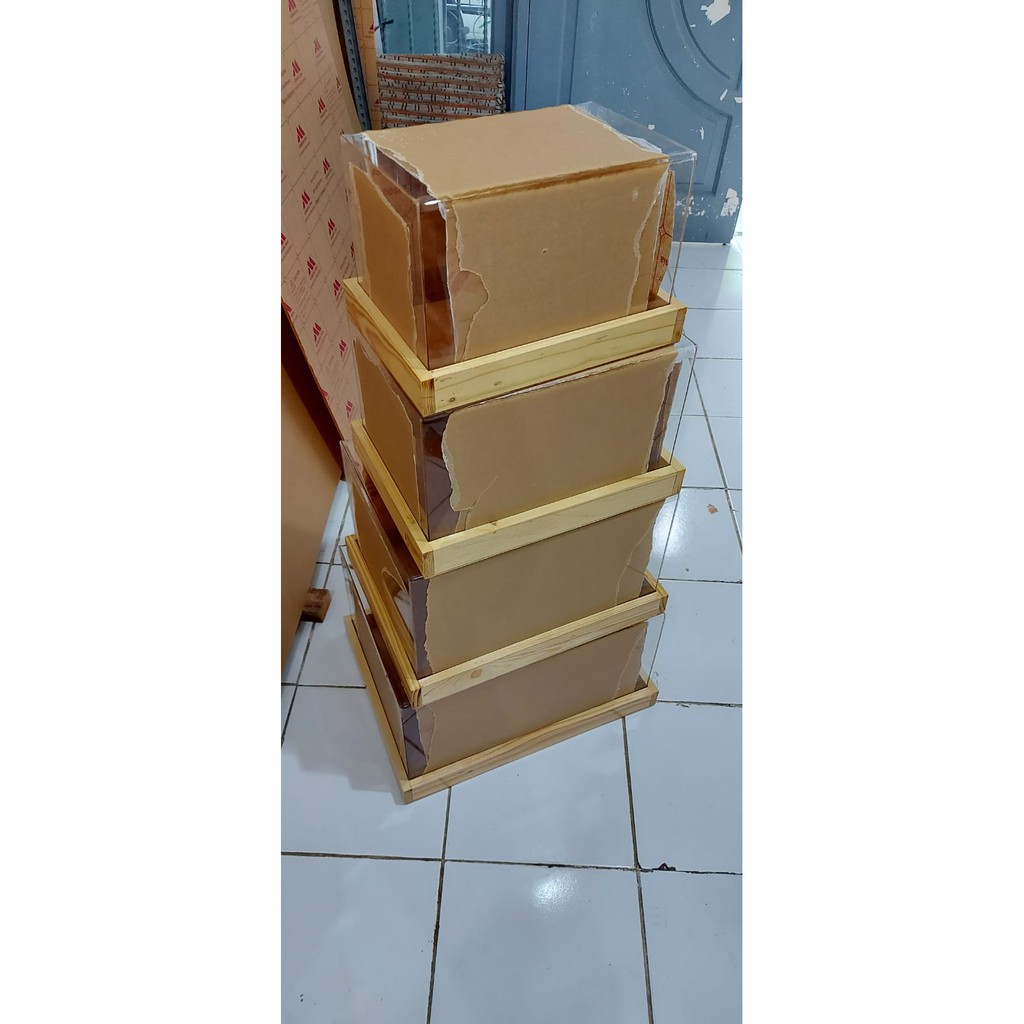 Kotak Akrilik Hantaran Seserahan Kayu Rustic 4 pcs