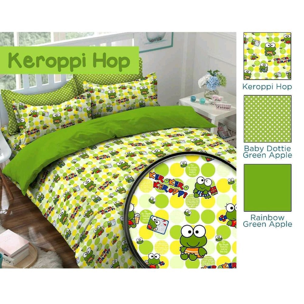 TERLARIS   Sprei Katun Karakter Keropi Salur, Kain Seprai Keren, Uk 160x200