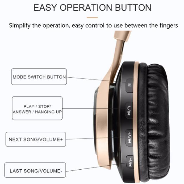 Sound Intone BT08 Bluetooth Headphone with FM Radio - Black Gold