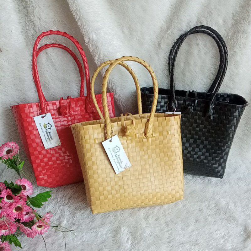 tas anyaman kaca b polos, tas cantik, tas wanita, tas souvenir, tas hampers