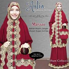 Mukena Exclusive Renda Aulia Warna Maroon/Katun Rayon Janger Kualitas Premium Adem Lembut