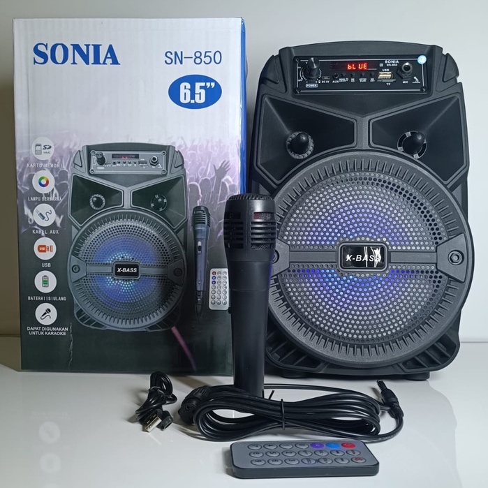 SPEAKER BLUETOOTH PORTABLE ORIGINAL SONIA SN-850 MP3 PLAYER/RADIO FM/PORT USB GRATIS REMOTE + MICROPHONE