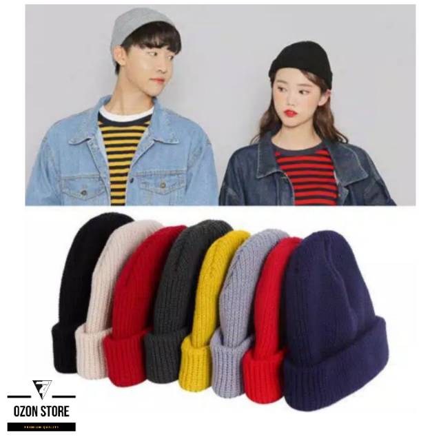 Topi Kupluk Beanie Hat RAJUT Polos Bahan WOOL Halus NAVY Short Distro