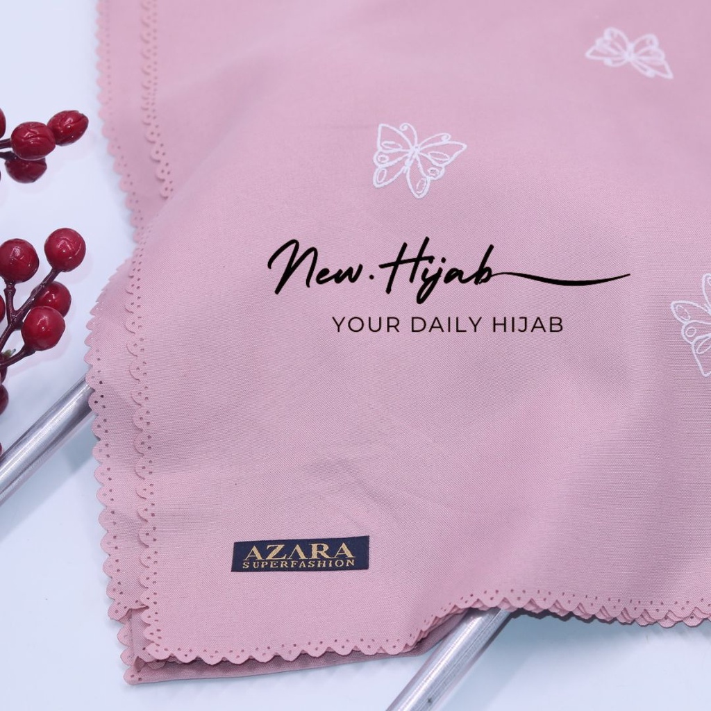 JILBAB SEGIEMPAT SYARI MOTIF KUPU KUPU / VOAL SYARI MOTIF KUPU KUPU / HIJAB VOAL SYARI MOTIF TERBARU