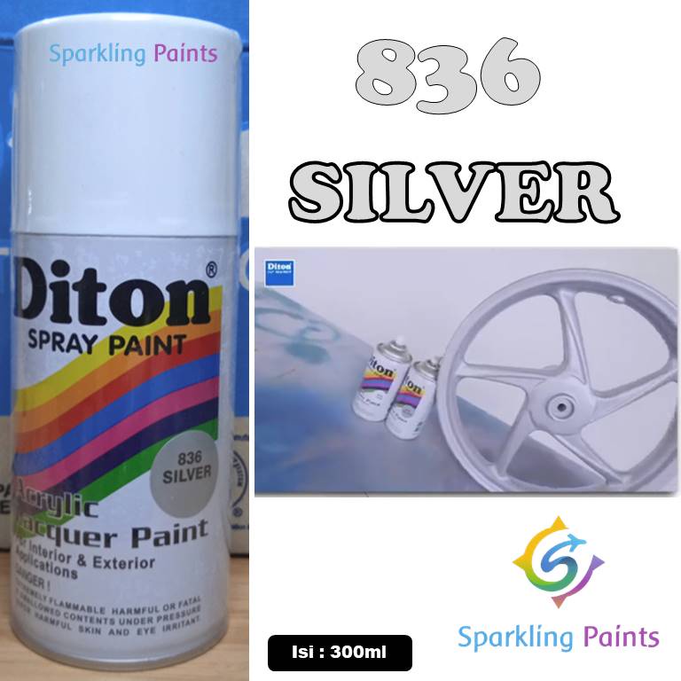 Pilox Diton Silver 836 300ml Warna Perak Pilok Sepeda Motor Mobil Velg Pylox