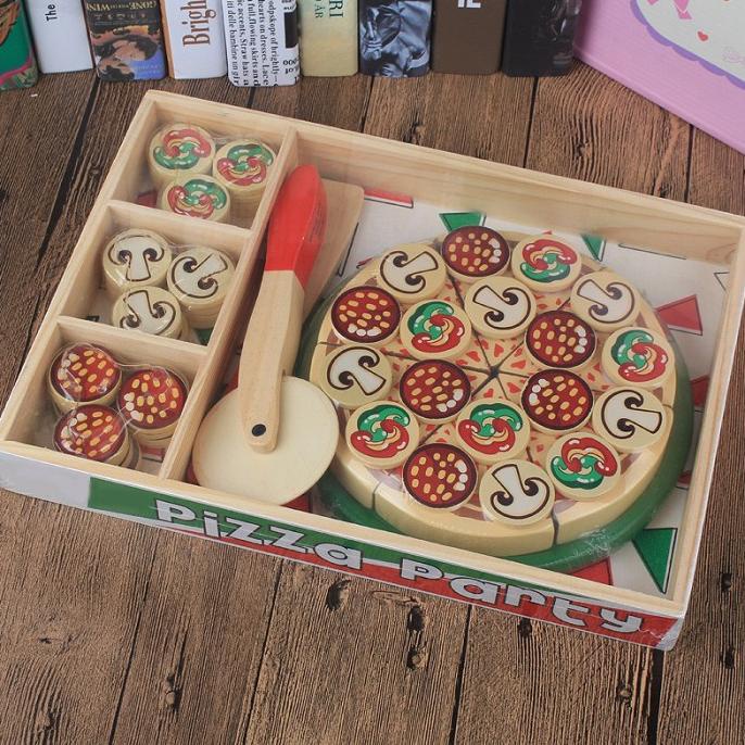 Melissa Doug Wooden Pizza mainan edukasi masak masakan kayu potong ---Terbaru---