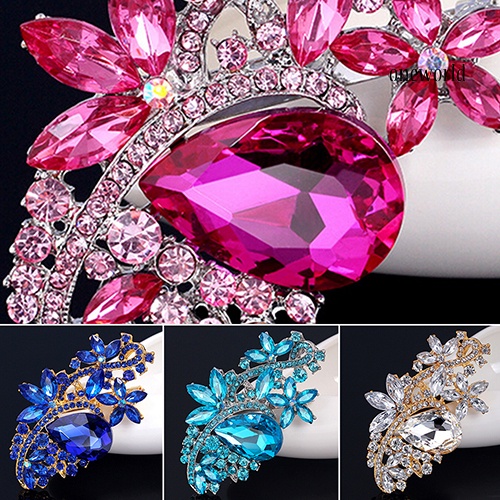 OW@ Waterdrop Flower Brooch Pin Rhinestone Crystal Brooches Bouquet Wedding Jewelry