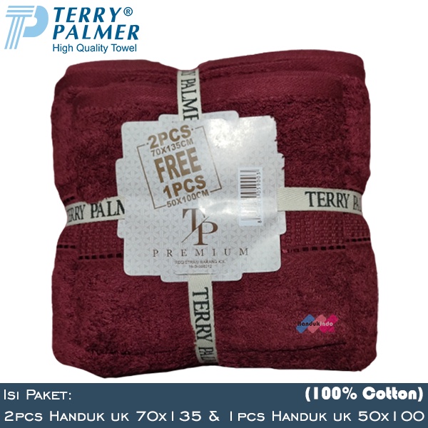 Handuk Mandi Terry Palmer Premium Polos Paket Isi 3 (2pcs uk 70x135 cm dan 1pcs uk 50x100 cm) / Handuk Mandi Besar &amp; Travel 1 Set