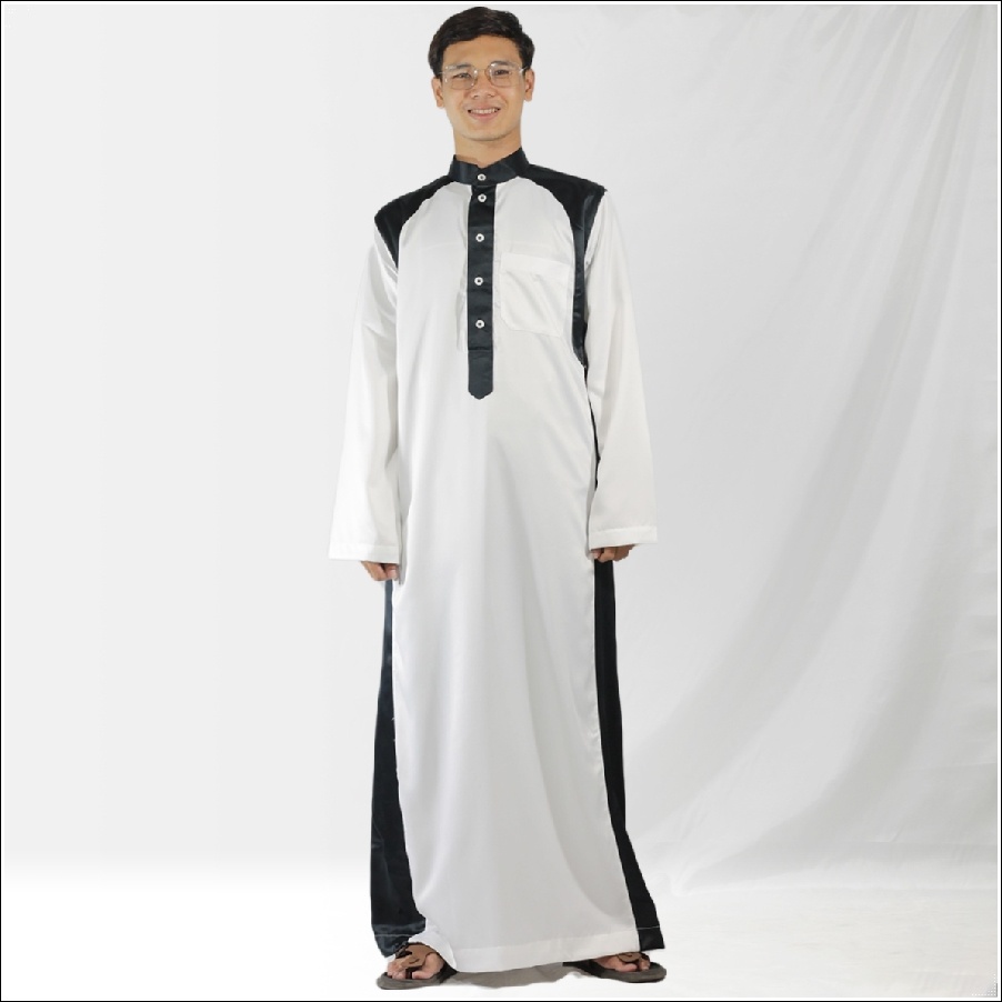 Gamis Pria Jubah Gamis Laki Laki seri Velvet Kombinasi Gamis Modern Gaya Casual Remaja dan Dewasa-Putih Hitam