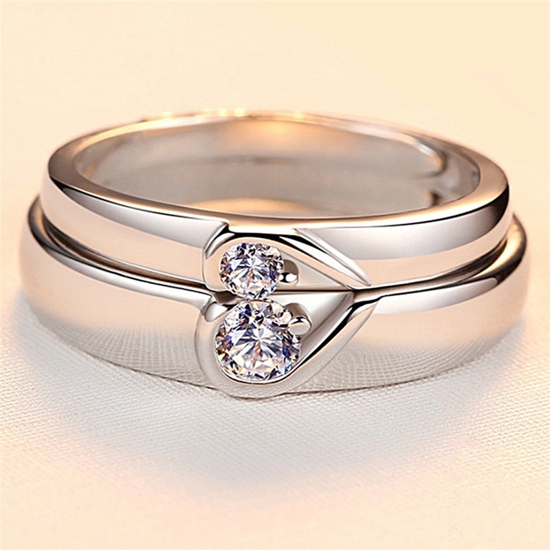 1 Pasang Cincin Sterling Silver 925 Bentuk Hati Untuk Pernikahan