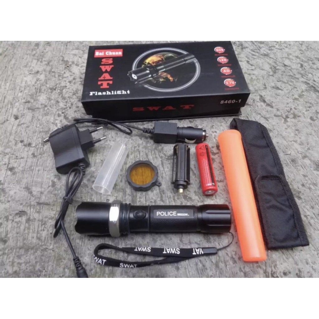 BaiChuan Police Senter Swat 99000w - Flashlight Sinar Cahaya Led Putih - Zoom Putar