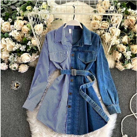 Baju Atasan Kemeja Wanita Remaja Modern Trend Kekinian Terbaru 2021 Hem Stripe Davina Fashions Atasa