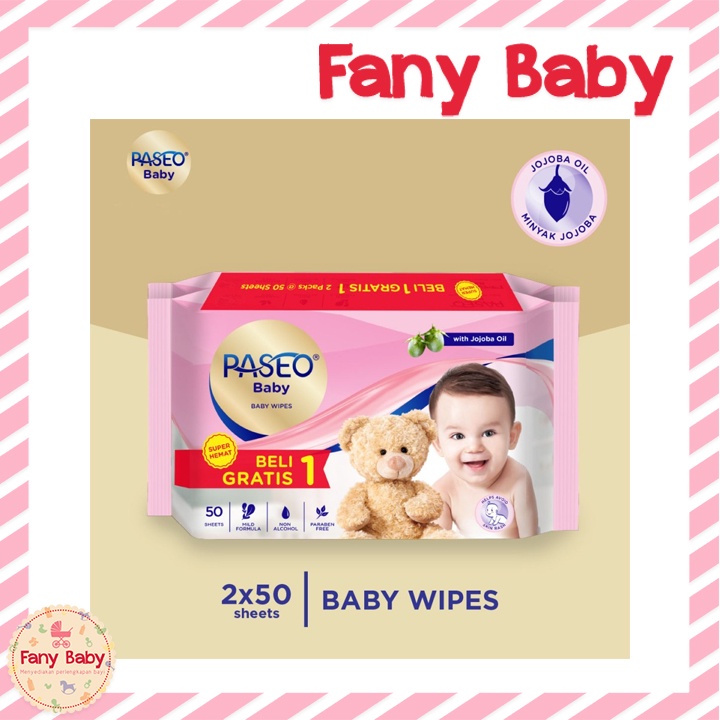 PASEO BABY WIPES WET TISSUE 50 SHEETS BUY 1 GET 1