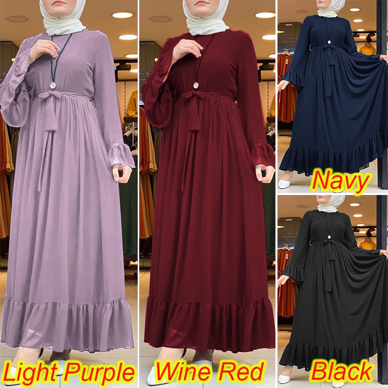 ZANZEA Women Flare Sleeve Retro Casual Plus Size Muslim Long Dress