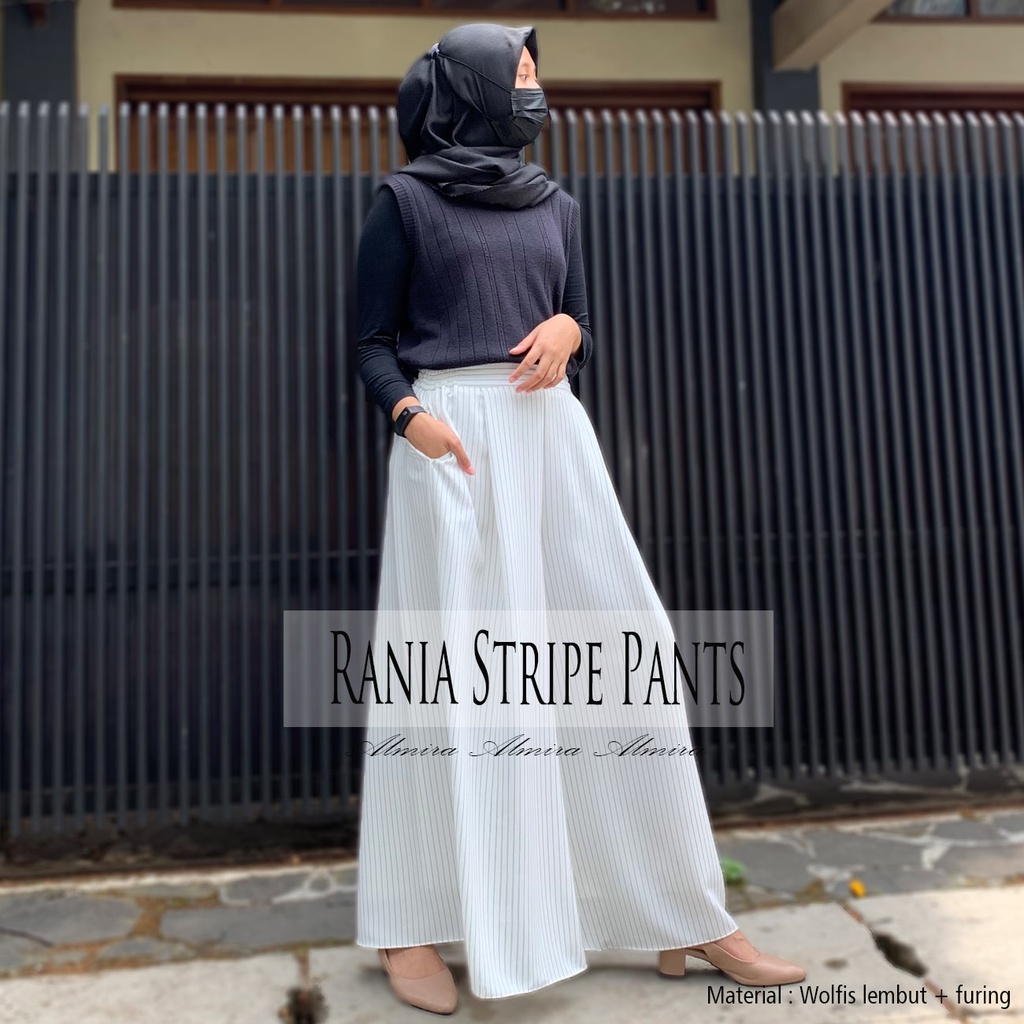 Celana Kulot Panjang Motif Garis Salur Rania Stripe Pants Almira