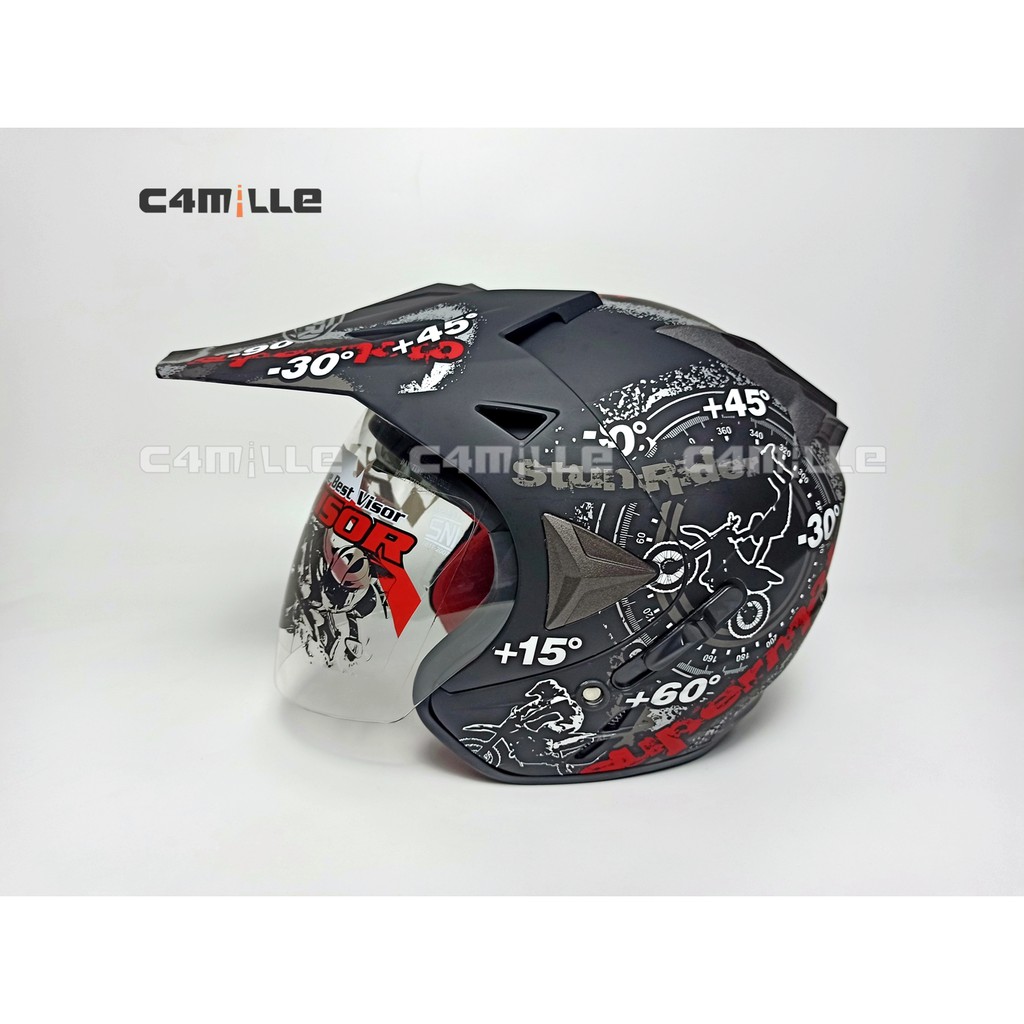 HELM JPR HARD CORE BLACK DOFF SILVER DOUBLE VISOR SUPERMOTO SEMI CROSS TRAIL