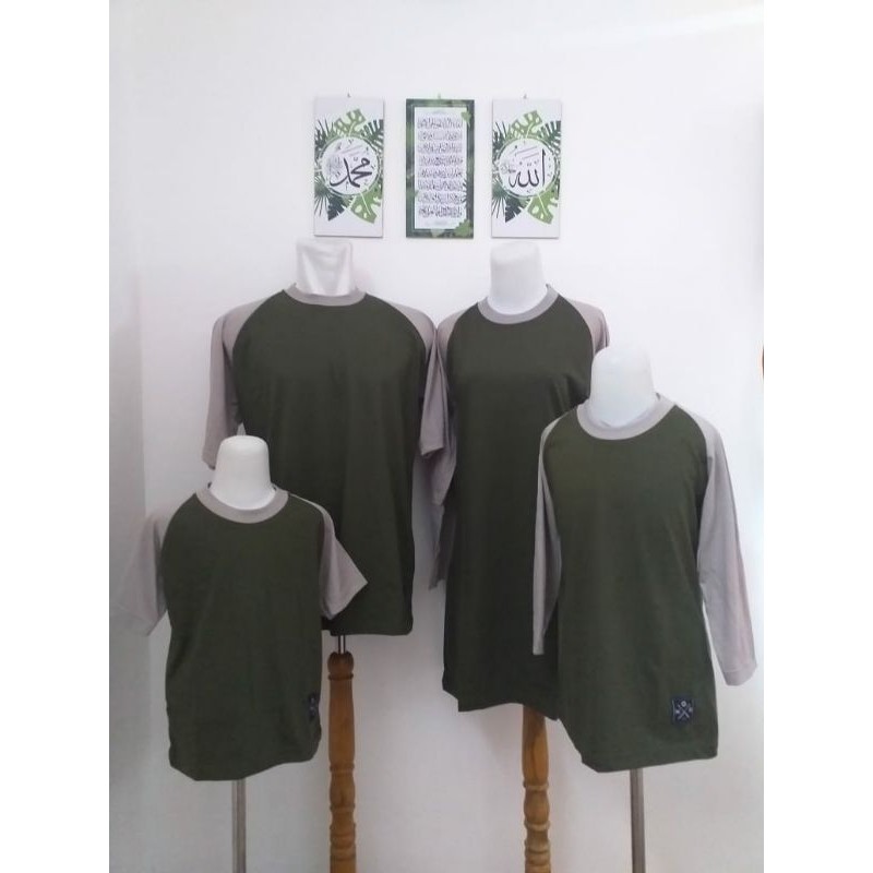 Kaos Reglan Couple Ayah Ibu Anak HIJAU LUMUT Cotton Combed Lengan Panjang ada big size XXXL