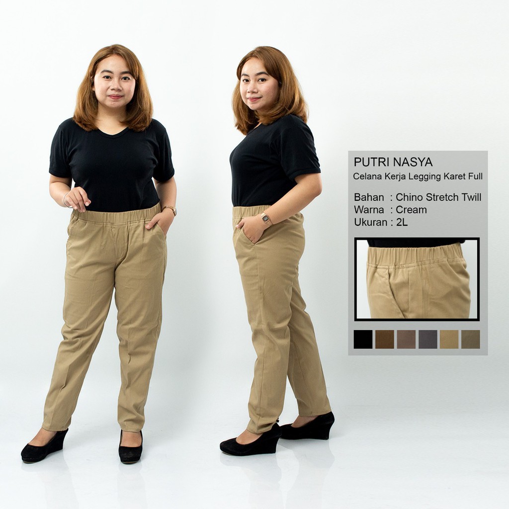 Putri Nasya - Celana Big Size Panjang Ukuran 8L,6L,5L,4L,2L,XL, All Size Warna Cream Hitam Abu Tua Muda Capucino Moca Navy Army