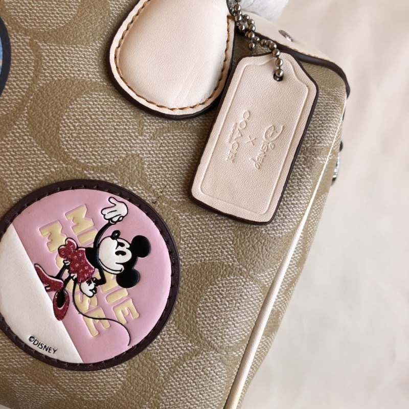 Coach Mini Bennett Satchel Signature Canvas With Minnie Mouse Patches Light Khaki Chalk(F29357)