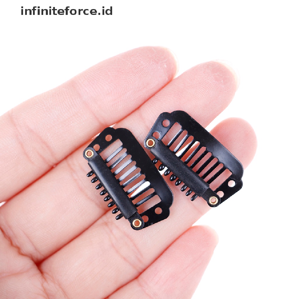 (Infiniteforce.Id) 10 / 100pcs Klip Snap Wig / Rambut Palsu 8 Gigi Bahan Karet Warna Hitam