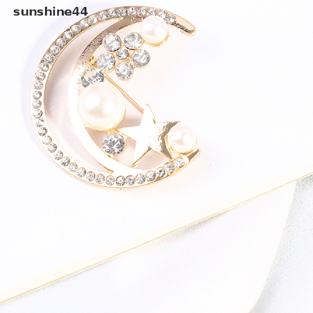 Sunshine Bros / Pin Wanita Desain Bulan + Bintang + Mutiara Gaya Barok / Trendy / Elegan Untuk Pesta / Hadiah